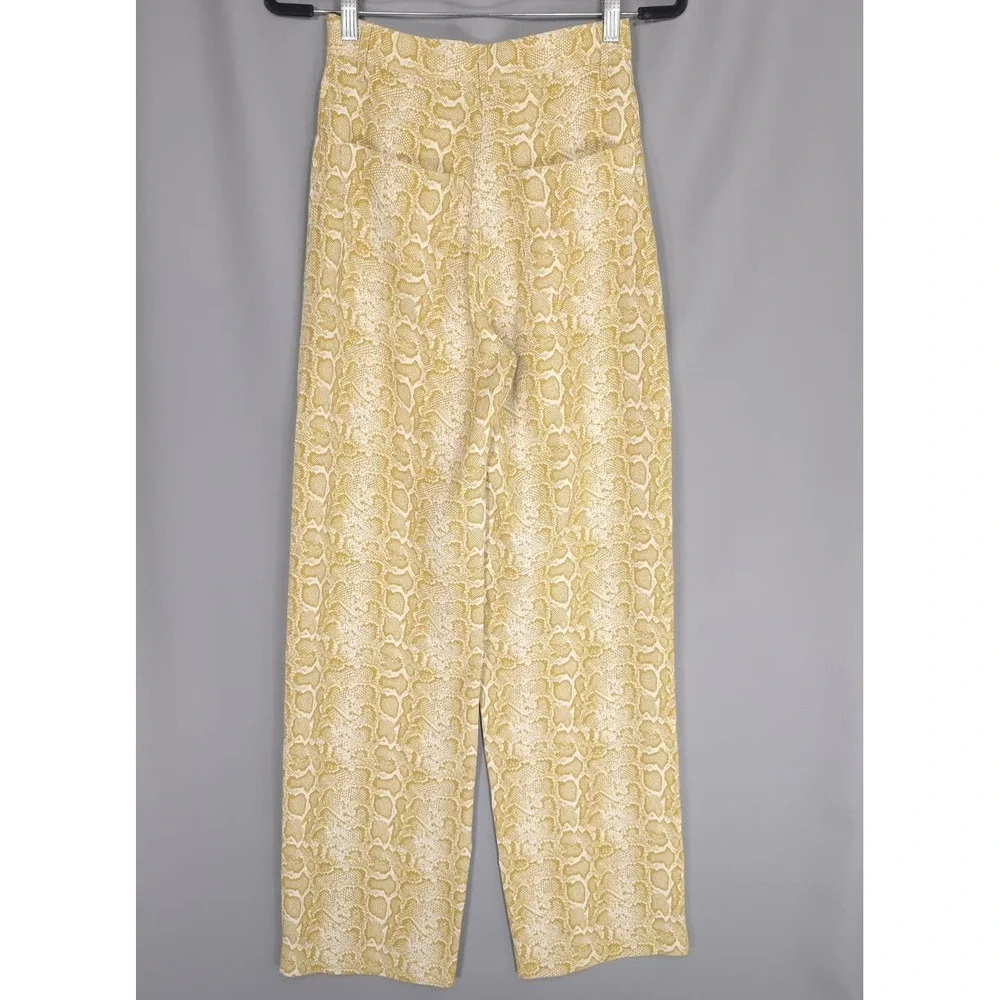 NANUSHKA Women's Wide Leg Snakeskin‎ Pants XS Yellow Relaxed Viscose Trousers